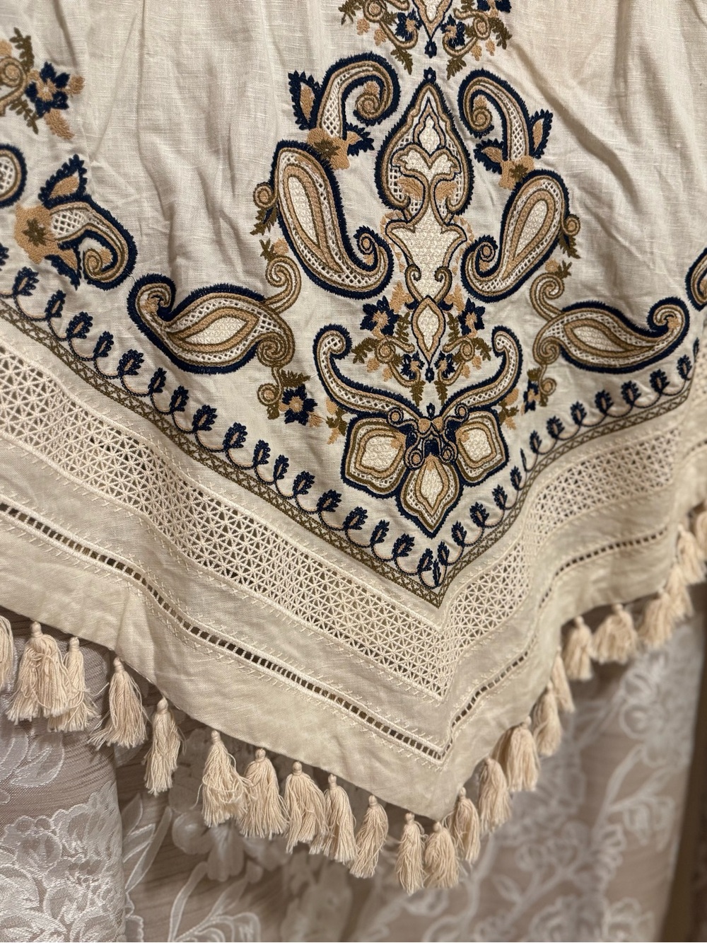 Zimmermann Cream Midi Dress with Navy Embroidered Detail Au size 2 - Picture 7 of 8